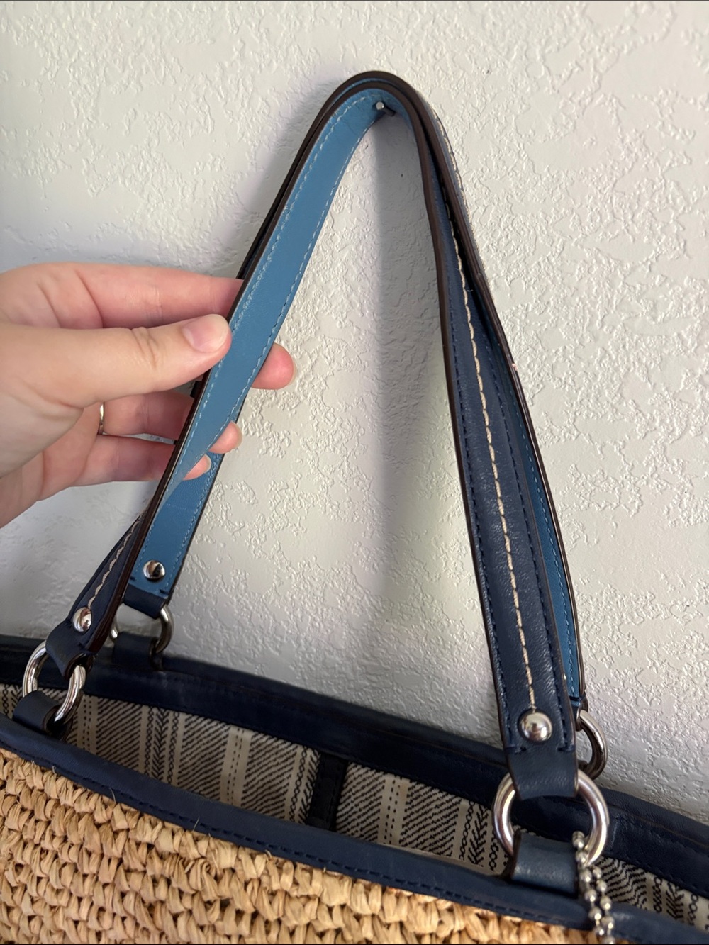 Coach Legacy Raffia natural/navy Straw leather pocket tote bag - Picture 3 of 15